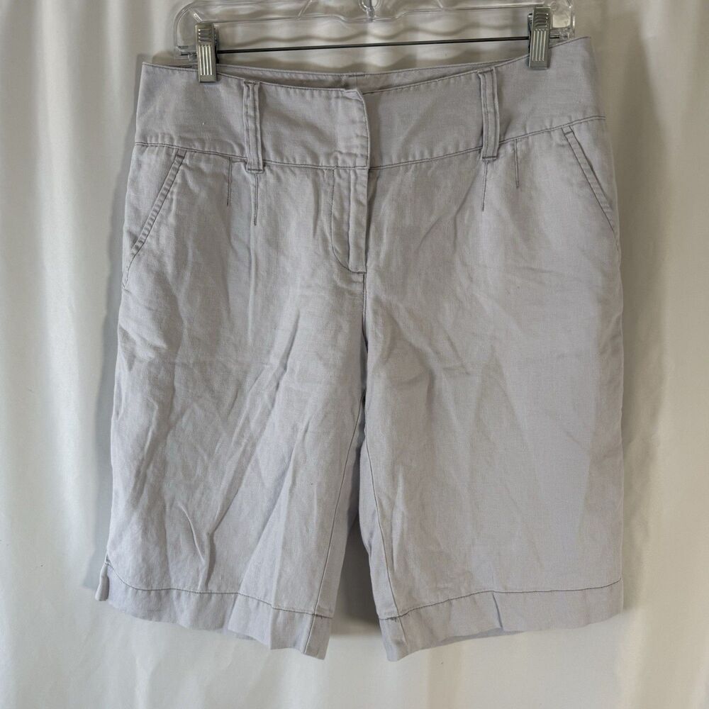 Boden 100% Linen Shorts Women's 10 Off White Pleated 12" Inseam Lightweight